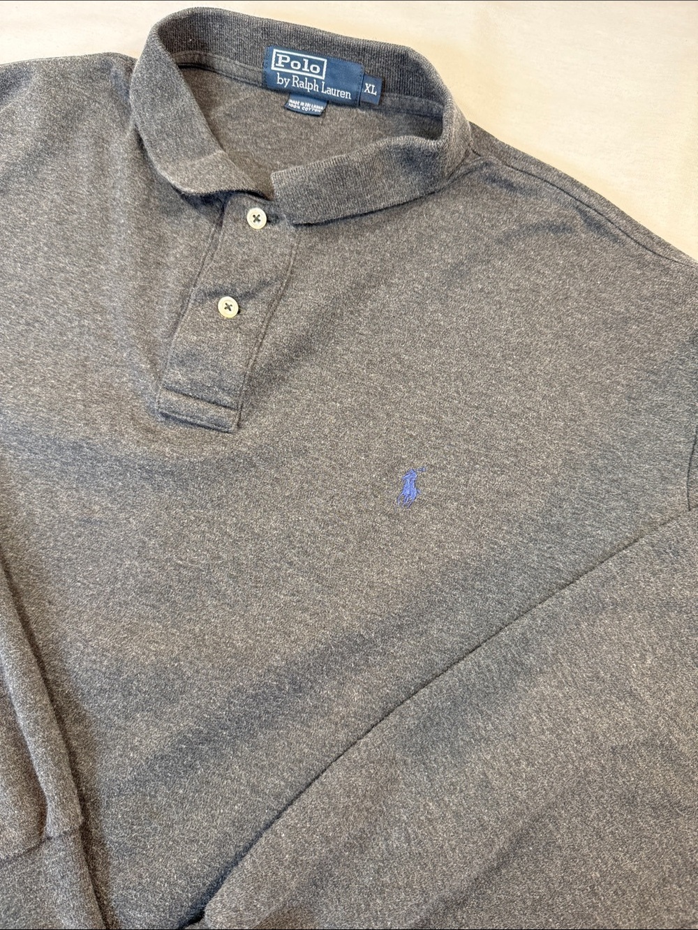 Polo Ralph Lauren Long Sleeve Polo Shirt Heather Charcoal Gray XL